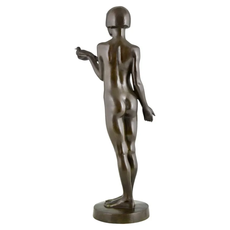 Hot Pamono Henry Arnold, Art Deco Sculpture of Nude Girl with Dove, 1928, Bronze