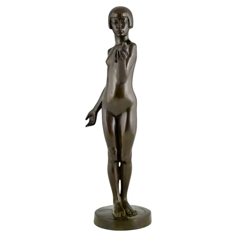 Hot Pamono Henry Arnold, Art Deco Sculpture of Nude Girl with Dove, 1928, Bronze