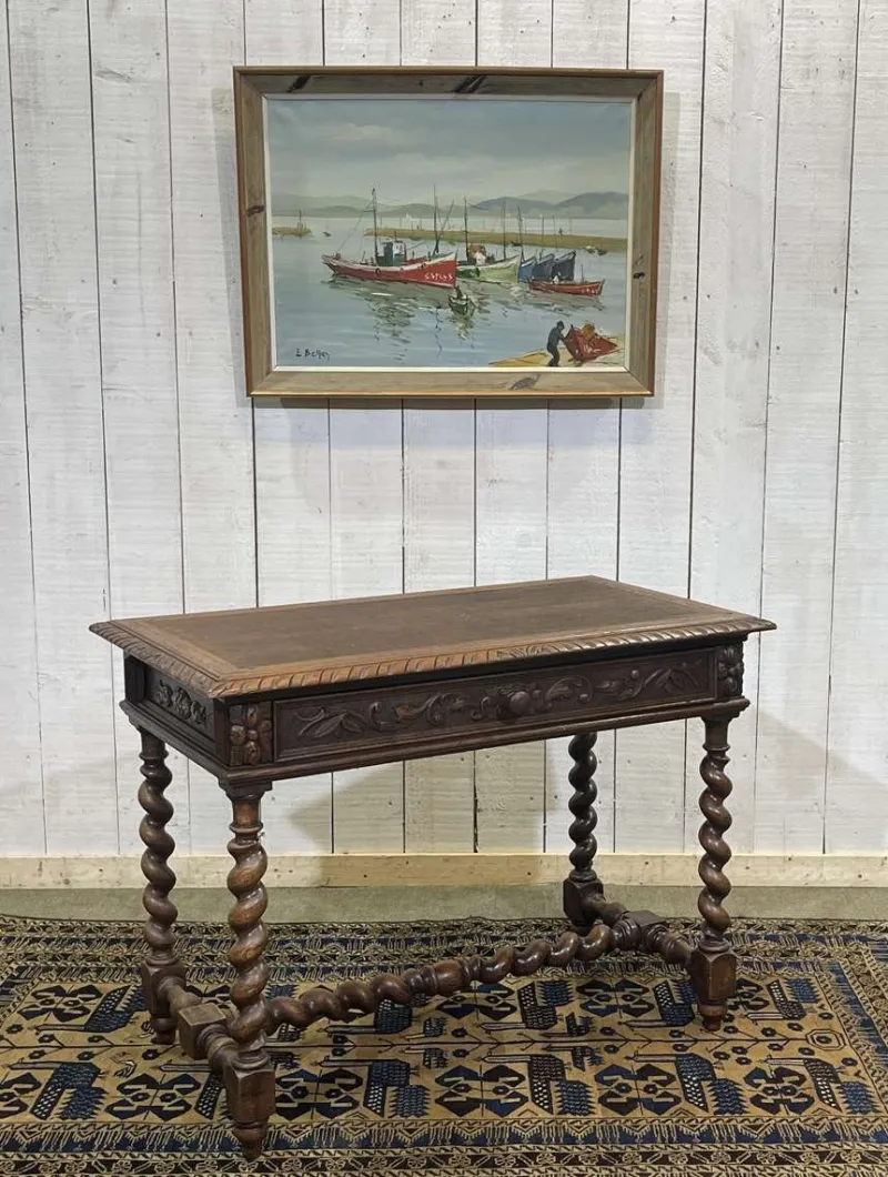 New Pamono Henry II Oak Desk, Early 20th Century