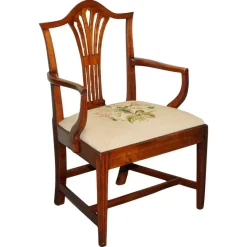 New Pamono Hepplewhite Elbow Armchair with Floral Needlepoint Cushion