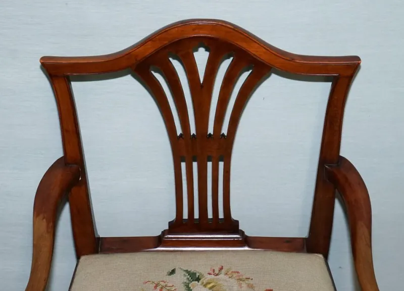 New Pamono Hepplewhite Elbow Armchair with Floral Needlepoint Cushion
