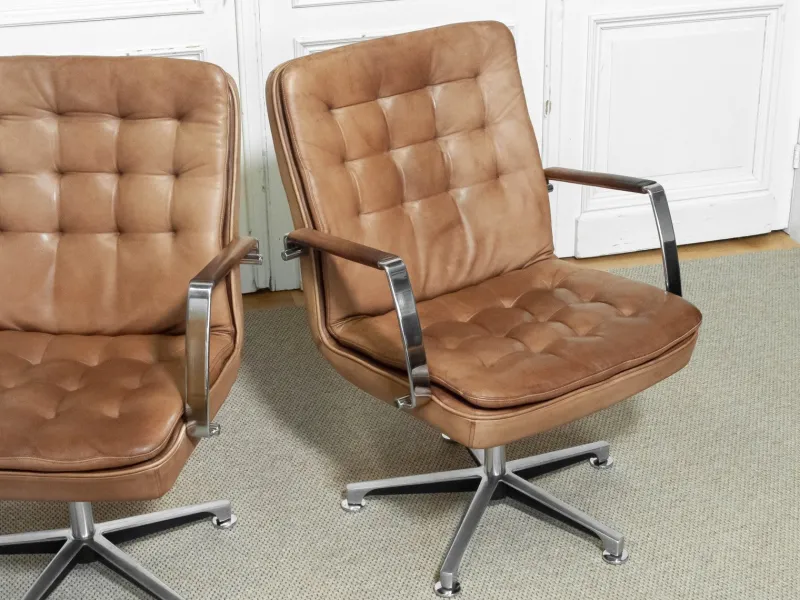 Pamono Hercules Desk Chairs in Leather by Kenneth Bergenblad for Dux, Sweden, 1970s, Set of 2> Office Chairs