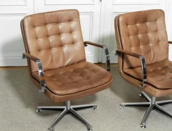 Pamono Hercules Desk Chairs in Leather by Kenneth Bergenblad for Dux, Sweden, 1970s, Set of 2><noscript><img width=