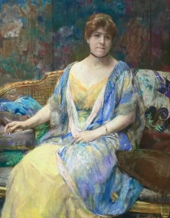 New Pamono Herman Richir, Lady on the Sofa, 1890s, Pastel, Framed