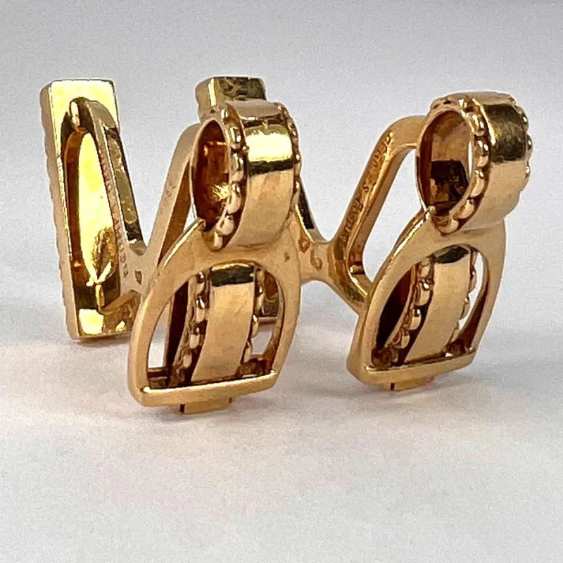 Discount Pamono Hermes Paris French Stirrup 18k Yellow Gold Cufflinks, 1950s