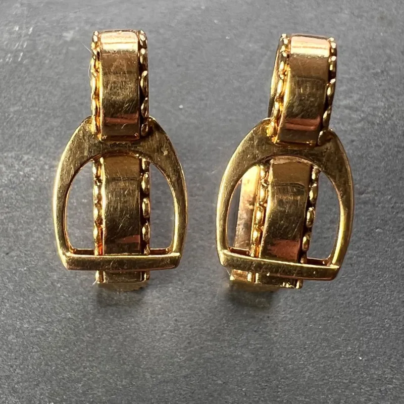 Discount Pamono Hermes Paris French Stirrup 18k Yellow Gold Cufflinks, 1950s