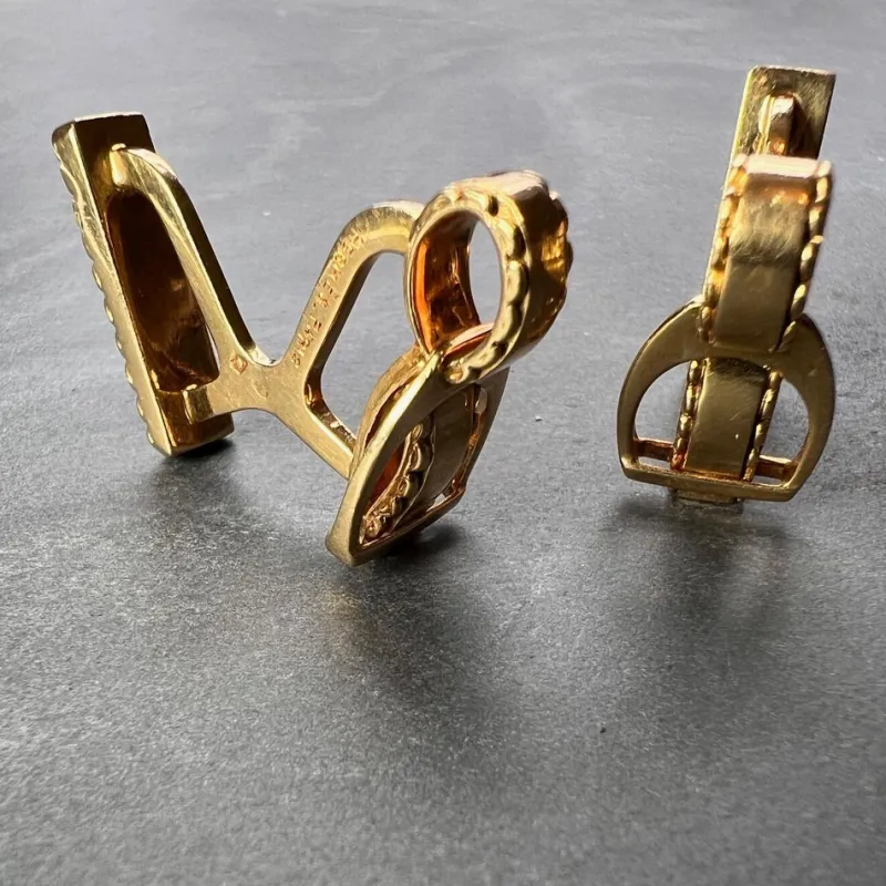 Discount Pamono Hermes Paris French Stirrup 18k Yellow Gold Cufflinks, 1950s