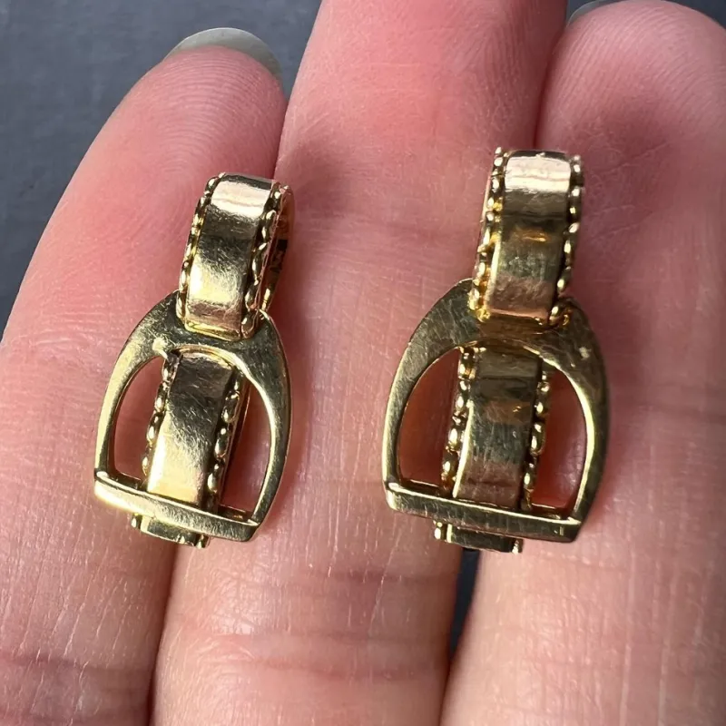 Discount Pamono Hermes Paris French Stirrup 18k Yellow Gold Cufflinks, 1950s