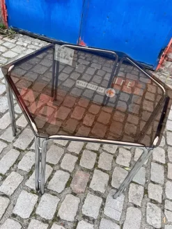 Pamono Hexagon Dining Table in Smoked Glass and Chrome> Dining Tables & Sets