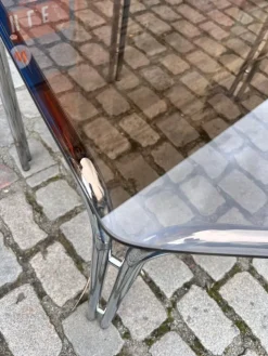 Pamono Hexagon Dining Table in Smoked Glass and Chrome><noscript><img width=