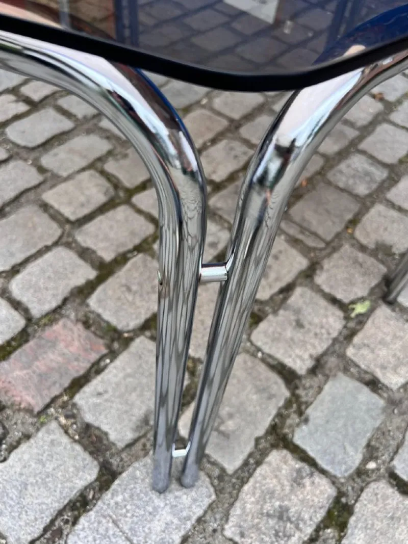 Pamono Hexagon Dining Table in Smoked Glass and Chrome> Dining Tables & Sets
