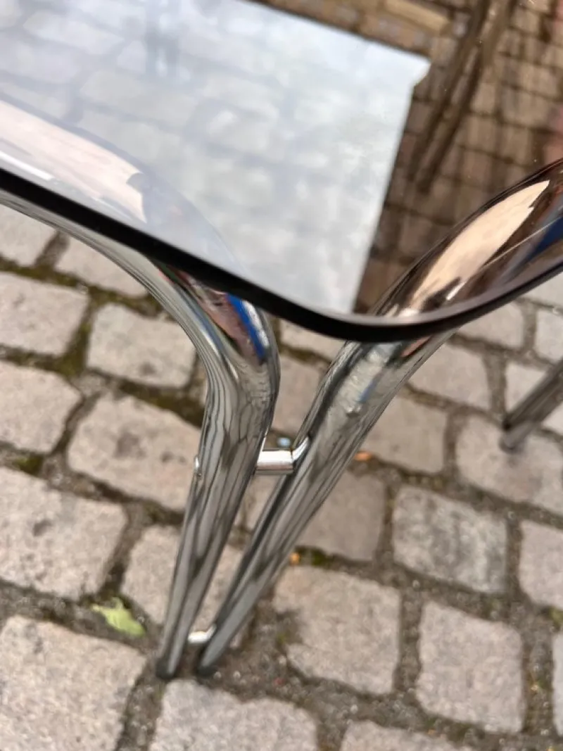 Pamono Hexagon Dining Table in Smoked Glass and Chrome> Dining Tables & Sets