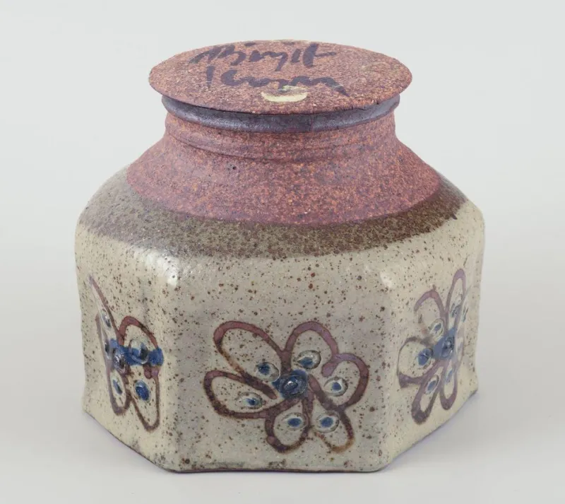 Pamono Hexagonal Ceramic Vase in Raku Technique from Birgit Krog, 1970s> Vases