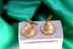 Discount Pamono Hexagonal Gold Cufflinks with Matte Reliefs and Raised Trims, Set of 2