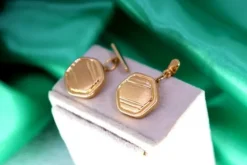 Discount Pamono Hexagonal Gold Cufflinks with Matte Reliefs and Raised Trims, Set of 2