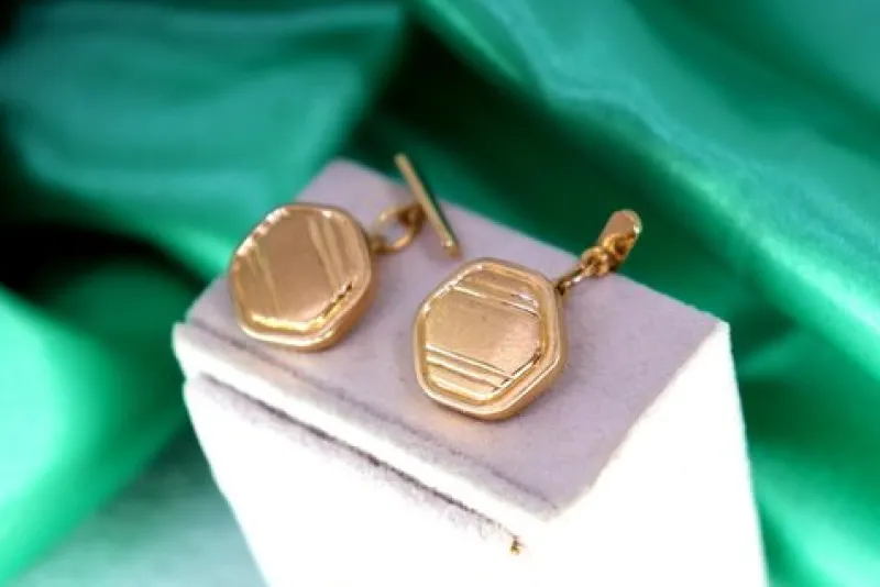 Discount Pamono Hexagonal Gold Cufflinks with Matte Reliefs and Raised Trims, Set of 2