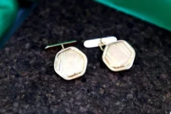 Discount Pamono Hexagonal Gold Cufflinks with Matte Reliefs and Raised Trims, Set of 2