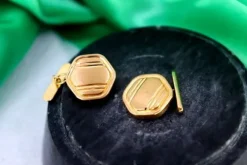 Discount Pamono Hexagonal Gold Cufflinks with Matte Reliefs and Raised Trims, Set of 2