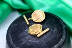 Discount Pamono Hexagonal Gold Cufflinks with Matte Reliefs and Raised Trims, Set of 2