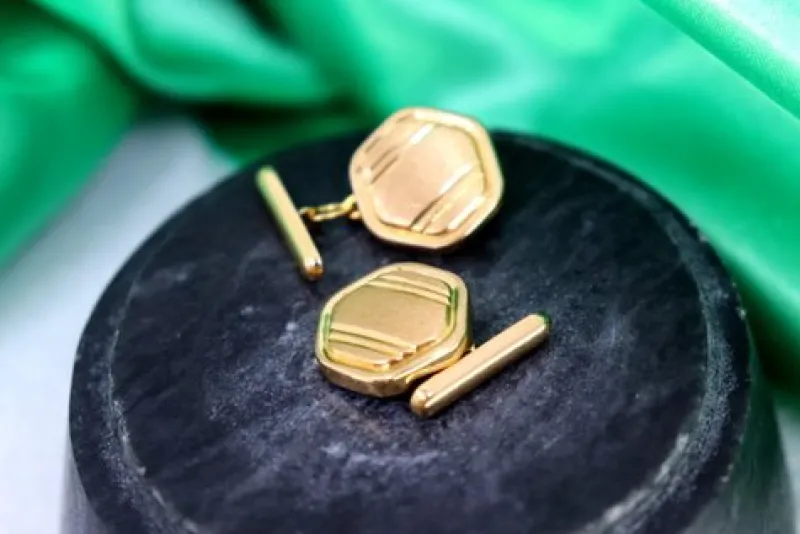Discount Pamono Hexagonal Gold Cufflinks with Matte Reliefs and Raised Trims, Set of 2