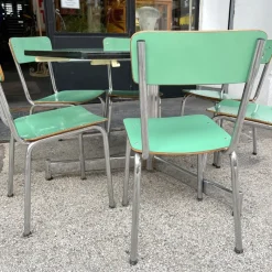 Pamono Hexagonal Nursery Table with Formica Chairs, Italy, 1960s, Set of 7><noscript><img width=