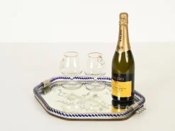 Online Pamono Hexagonal Serving Tray in Blue Mirror-Engraved Murano Glass from Barovier, Italy, 1940s
