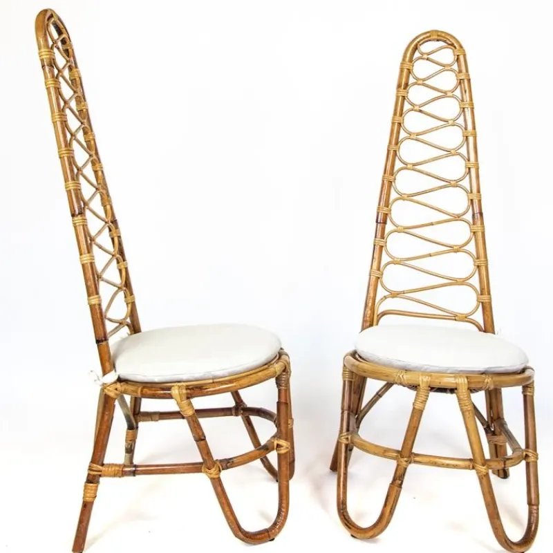Discount Pamono High Back Bamboo Chairs and Table, 1960s, Set of 3