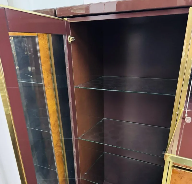 Pamono High Sideboard in Radica and Gilded Metal, 1970s> Sideboards & Buffets