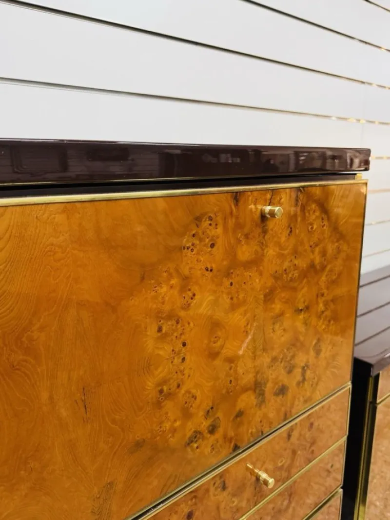 Pamono High Sideboard in Radica and Gilded Metal, 1970s> Sideboards & Buffets