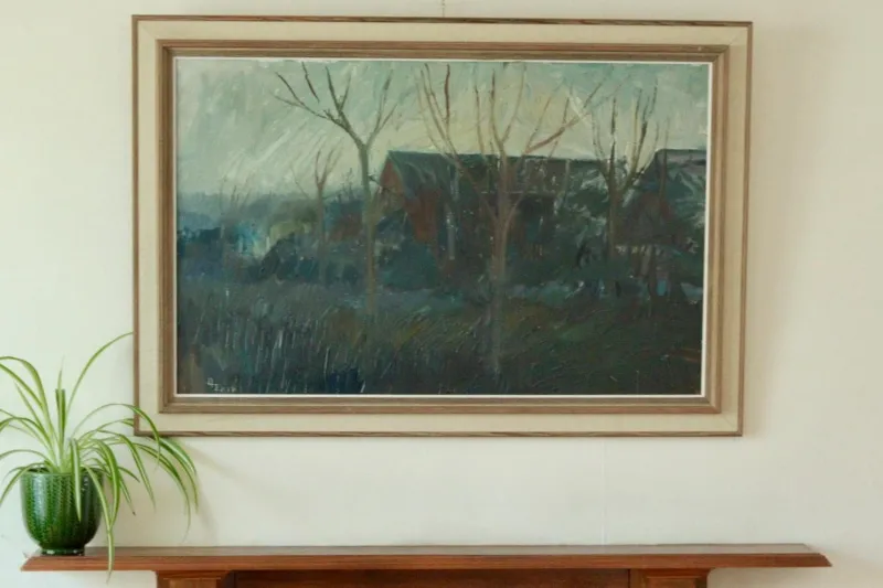 Pamono Hildegard Falk, Winter Landscape, 1960s, Oil on Canvas, Framed> Contemporary|Mid-Century
