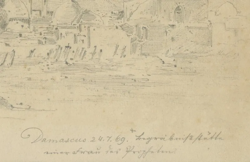 Pamono Historic View of Damascus and Burial Site of a Prophet's Wife, 1869, Paper> Work On Paper