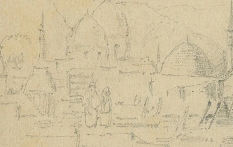 Pamono Historic View of Damascus and Burial Site of a Prophet's Wife, 1869, Paper> Work On Paper