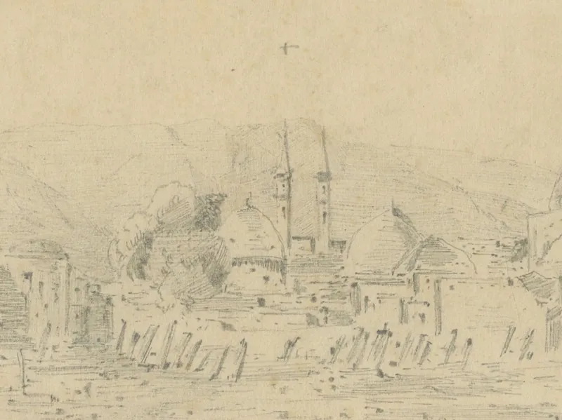 Pamono Historic View of Damascus and Burial Site of a Prophet's Wife, 1869, Paper> Work On Paper