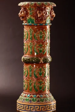 Hot Pamono Historical Pedestal with Lion Decor from Zsolnay, 1890s