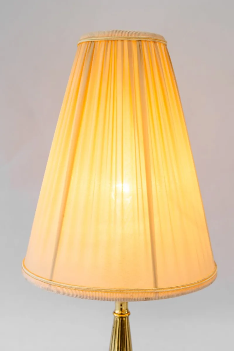 Pamono Historistic Brass Table Lamp with Fabric Shade, Vienna, 1890s> Table Lamps