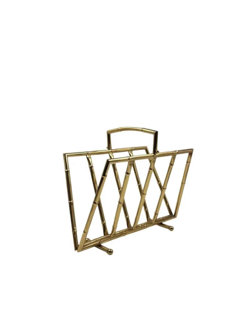 Clearance Pamono Hollywood Regency Bamboo-Effect Brass Magazine Rack from Montagnani, Italy 1970s