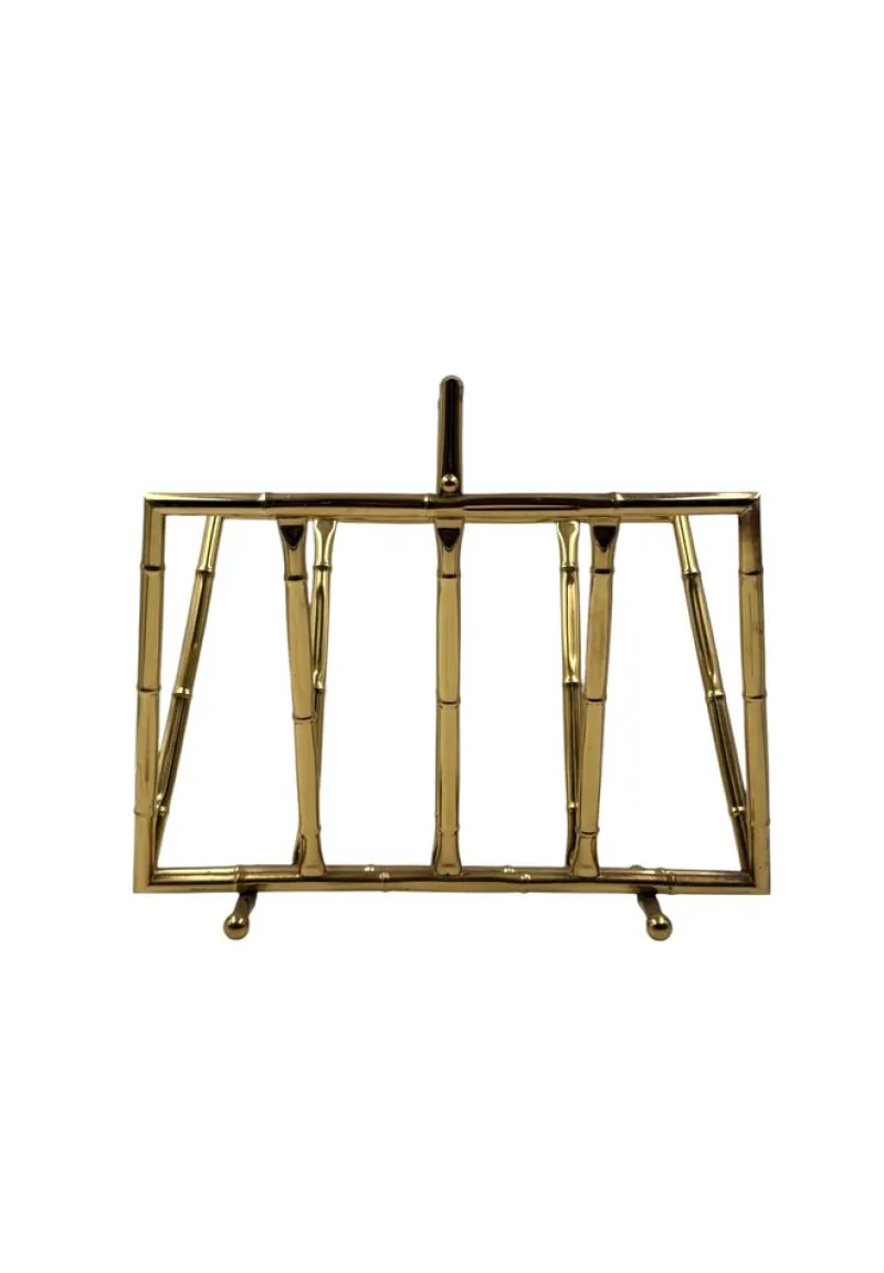 Clearance Pamono Hollywood Regency Bamboo-Effect Brass Magazine Rack from Montagnani, Italy 1970s