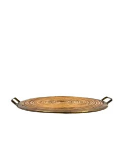 Best Pamono Hollywood Regency Brass and Wicker Tray, Italy, 1970s