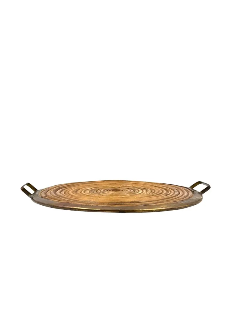 Best Pamono Hollywood Regency Brass and Wicker Tray, Italy, 1970s