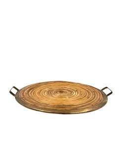 Best Pamono Hollywood Regency Brass and Wicker Tray, Italy, 1970s