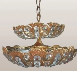 Pamono Hollywood Regency Brass and Crystal Chandelier by Peris Andreu, 1970s