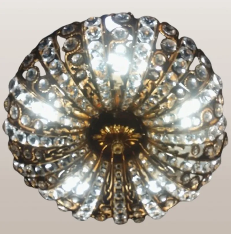Pamono Hollywood Regency Brass and Crystal Chandelier by Peris Andreu, 1970s