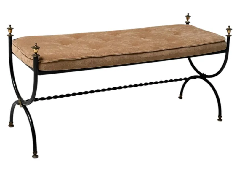 Pamono Hollywood Regency Patinated Iron and Brass Bedroom Bench, 1960s> Benches