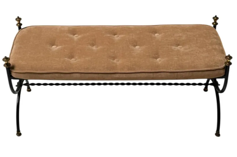 Pamono Hollywood Regency Patinated Iron and Brass Bedroom Bench, 1960s> Benches