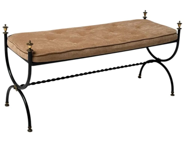 Pamono Hollywood Regency Patinated Iron and Brass Bedroom Bench, 1960s> Benches