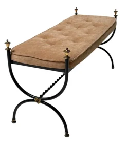 Pamono Hollywood Regency Patinated Iron and Brass Bedroom Bench, 1960s><noscript><img width=