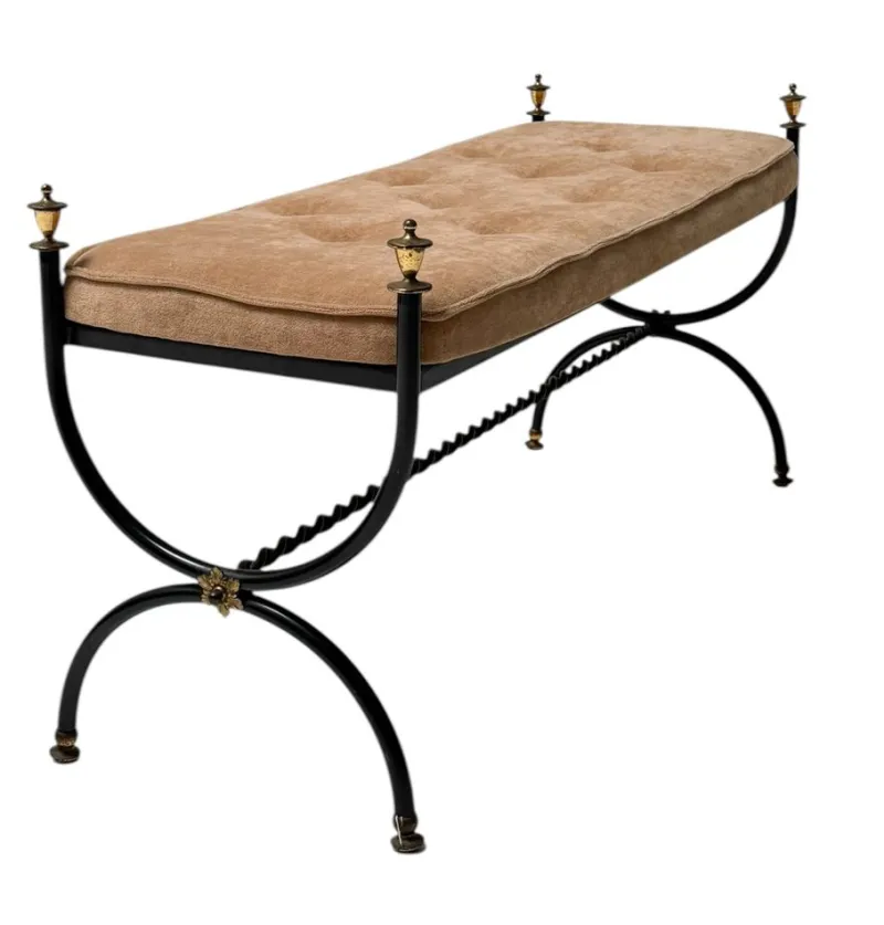 Pamono Hollywood Regency Patinated Iron and Brass Bedroom Bench, 1960s> Benches