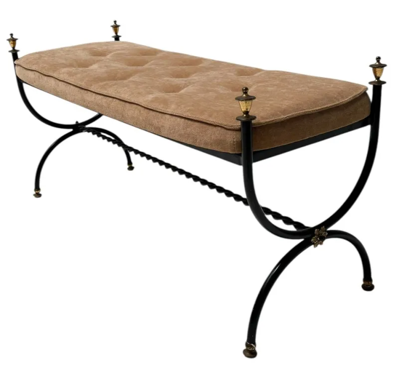 Pamono Hollywood Regency Patinated Iron and Brass Bedroom Bench, 1960s> Benches