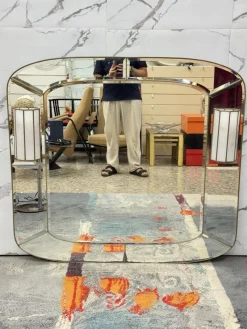 Pamono Hollywood Regency Wall Mirror with Wall Lights, 1970s><noscript><img width=