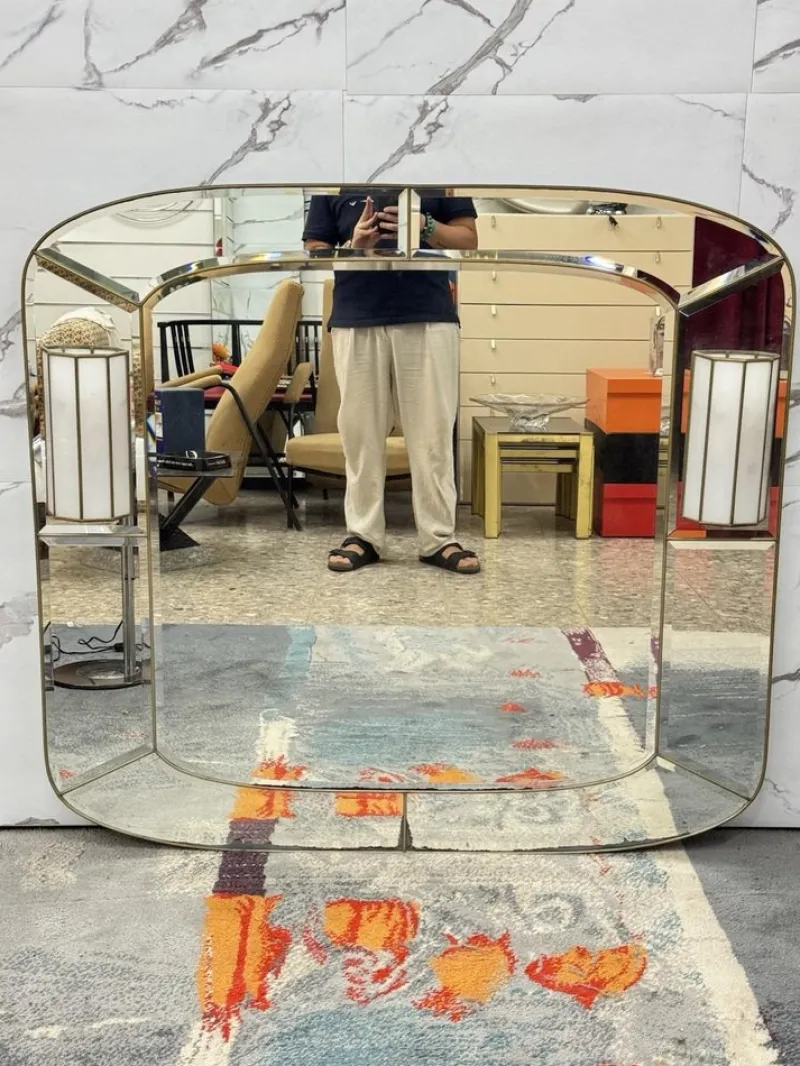 Pamono Hollywood Regency Wall Mirror with Wall Lights, 1970s> Mirrors